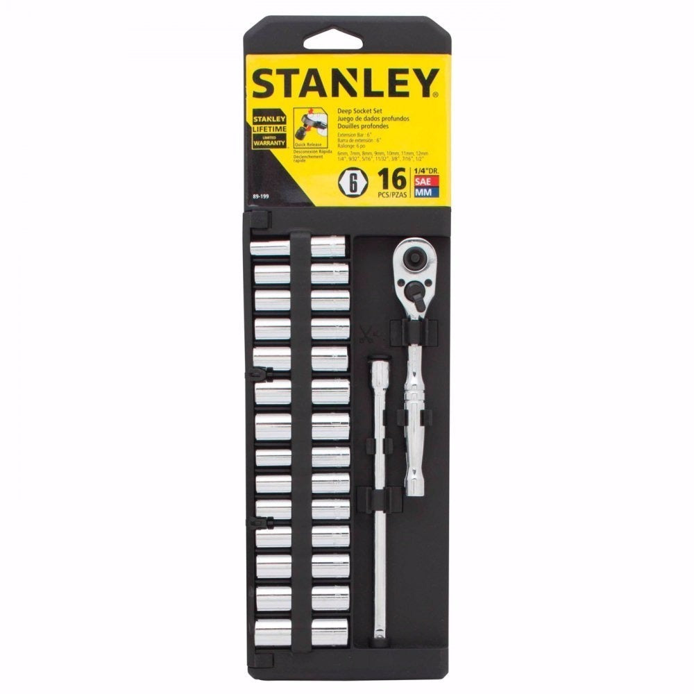 JUEGO DE COPAS, RAIZ 1/4", 16 PIEZAS, MEDIDAS EN MM, 89-199, STANLEY
