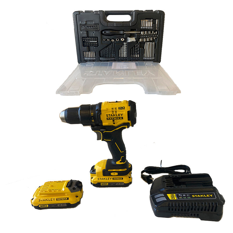 BARRENO ROTACIONAL DE 20 VOLTIOS, CON 100 ACCESORIOS, SIN CARBONES, MALETA PLASTICA, STANLEY, SBD710D2KA-B3
