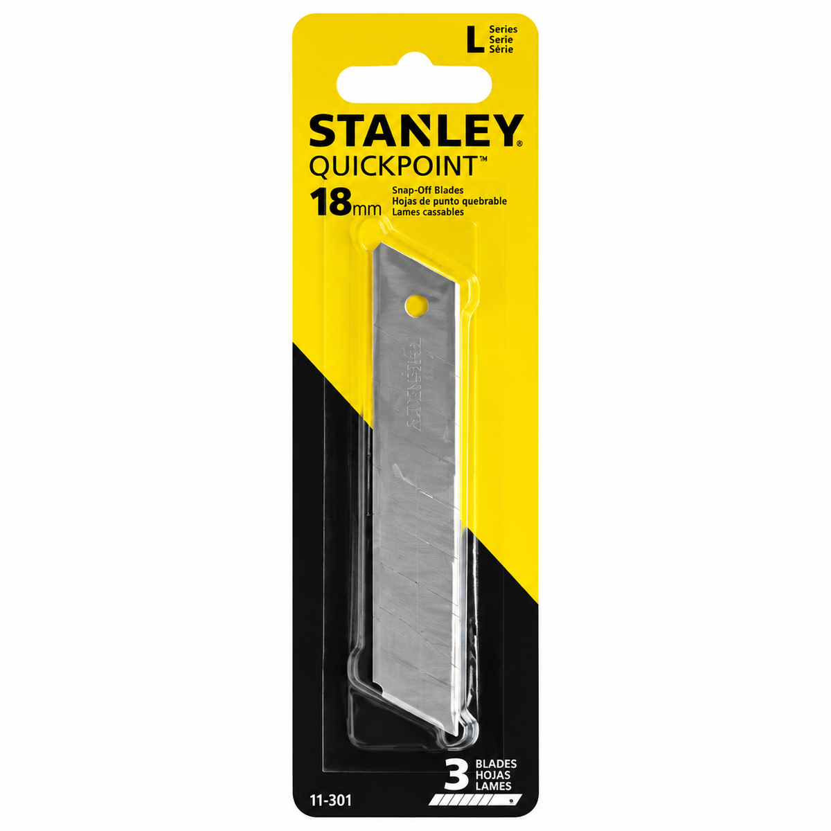HOJA SNAP-OFF DE REPUESTO, SET DE 3 PIEZAS, ANCHO DE HOJA DE 3/4 PULG, 18MM , DE 508MM, 8 SEGMENTOS. MARCA STANLEY, 11-301