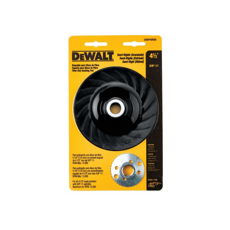 RESPALDO DE HULE PARA PULIDORA DE 4 1/2, SEMI-RIGIDA, TUERCA 5/8 PLGS, DEWALT, DABP4SR58
