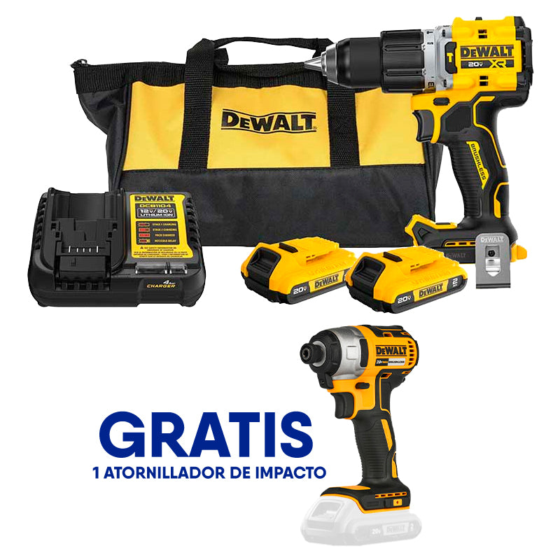 Barreno percuor inalámbrico con atornillador de impacto gratis DEWALT DCD806D2-7871B