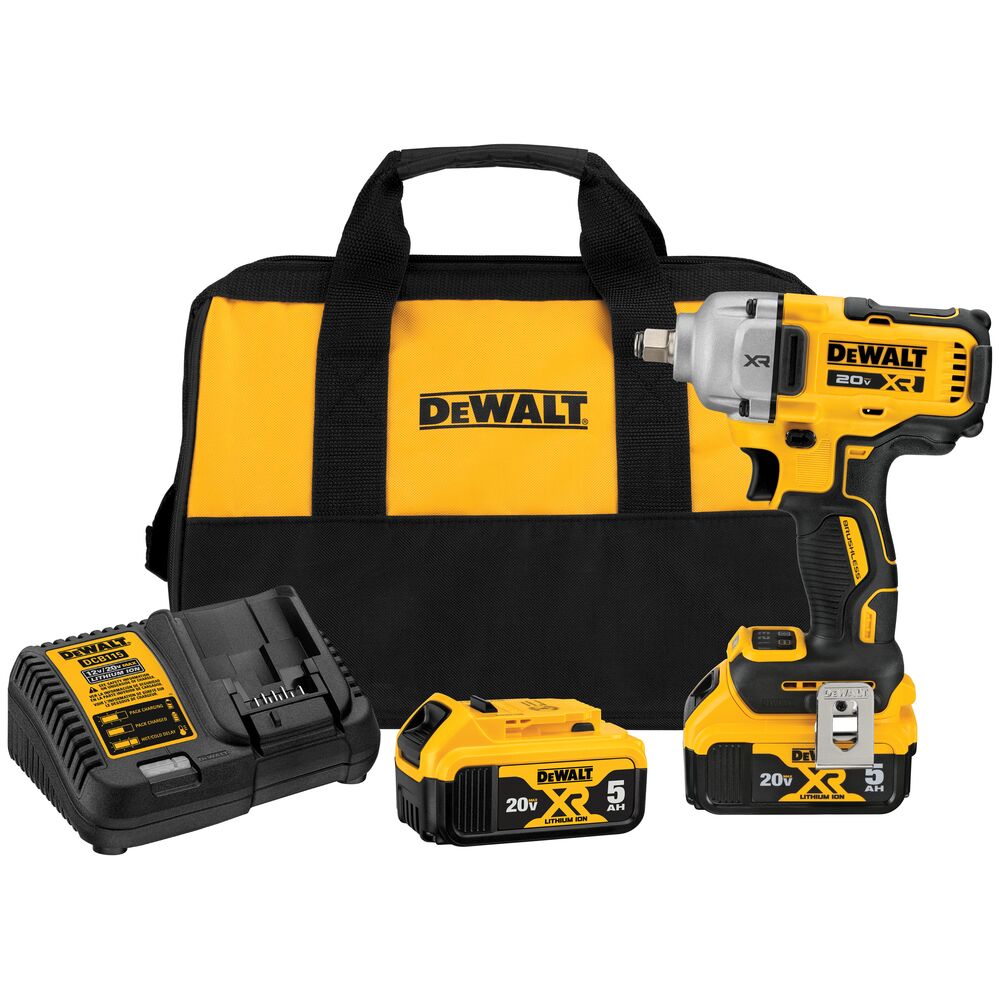 LLAVE DE IMPACTO INALAMBRICA, 1/2PULG, 20VOLT, 600LIBRAS/PIE, BRUSHLESS, 2 BATERIAS, CARGADOR MAS PULIDORA 4 1/2. DEWALT, DCF891GP2-DWE4120