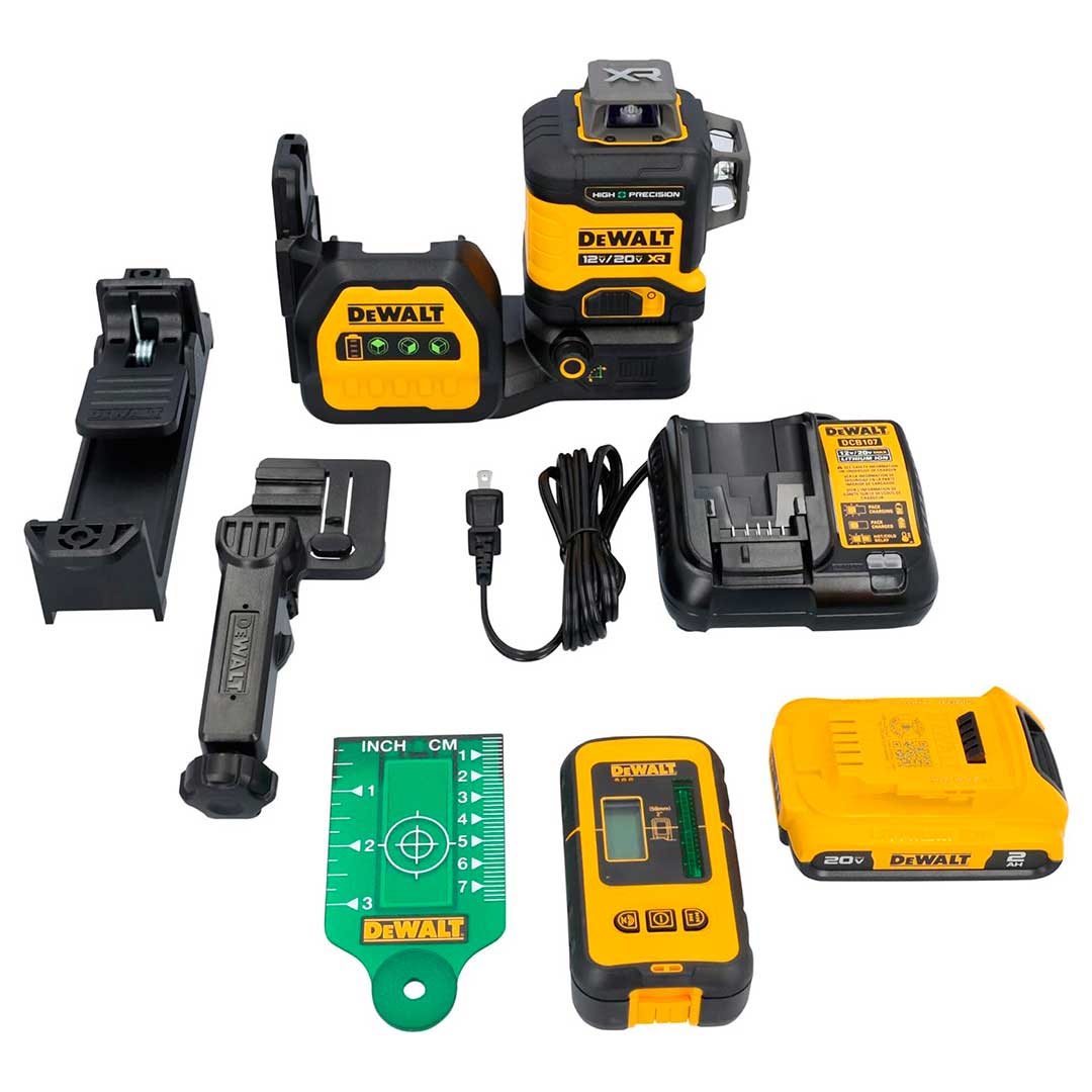 NIVEL LASER VERDE 3X360 DE 12/20 VOLTIOS, INCLUYE DETECTOR DE EXTERIOR. RANGO 10MTS VISIBLE, 100MTS CON DETECTOR. DEWALT, DCLE34033D1