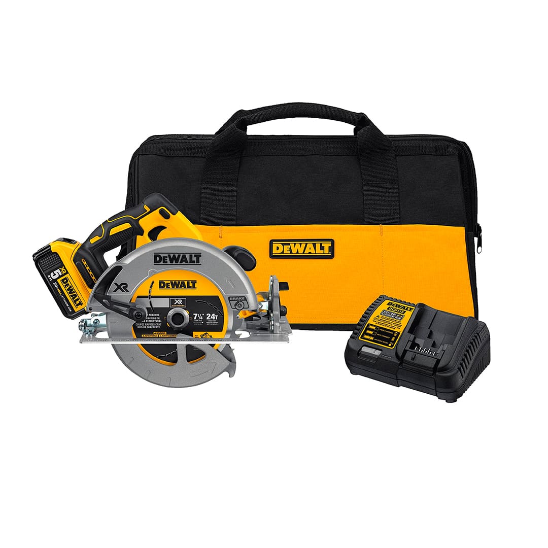 SIERRA CIRCULAR INALAMBRICA DE 7 1/4 PULG, 20 VOLTIOS, BRUSHLESS, 5200 RPM. 1 BATERIA DE 5 AMP/H Y CARGADOR. DEWALT, DCS570P1