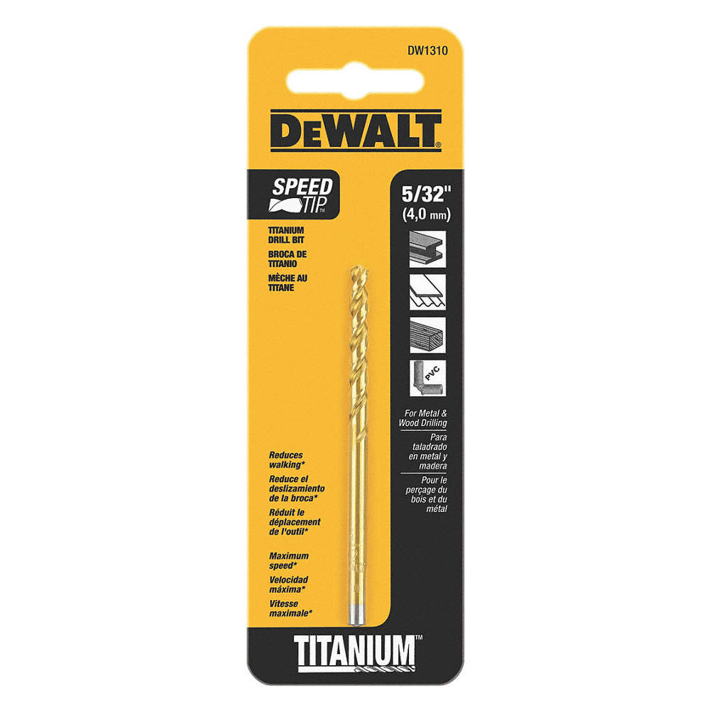 BROCA TITANIO 5/32 P/METAL Y MADERA DeWALT, DW1310 G