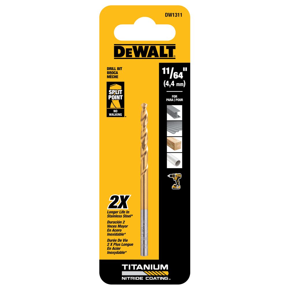 BROCA PARA METAL Y MADERA, 11/64 PULG, DE TITANIO. MARCA DEWALT, DW1311 G