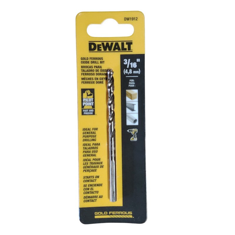 BROCA PARA METAL Y MADERA, 3/16 PULG, CON PUNTA PILOTO, USO INDUSTRIAL. MARCA DEWALT, DW1912