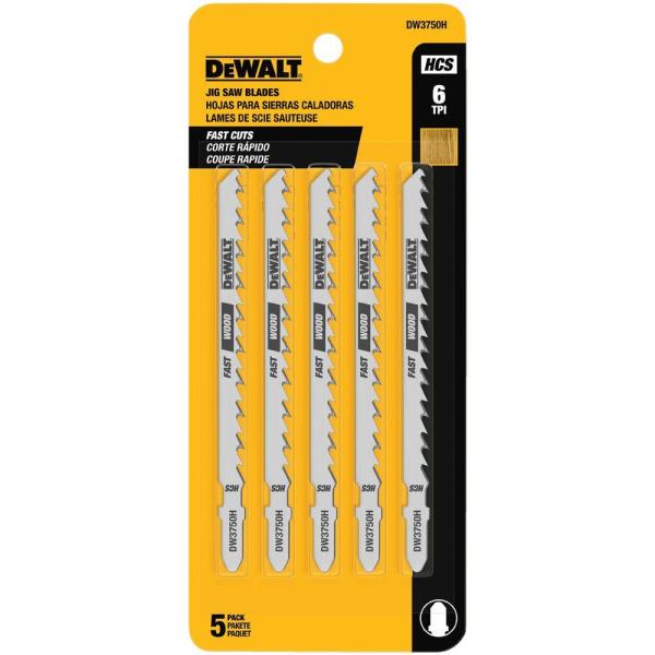 SET DE 5 CUCHILLAS DE CALADORA CODIGO DW3750H, 6 DIENTES X PULG, 4 PULG DE LARGO. MARCA DEWALT