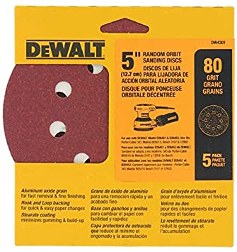 KIT DE 5 LIJAS DE 5", GRANO 80, TIPO VELCRO, DW4301 X, DEWALT, DW4301 X