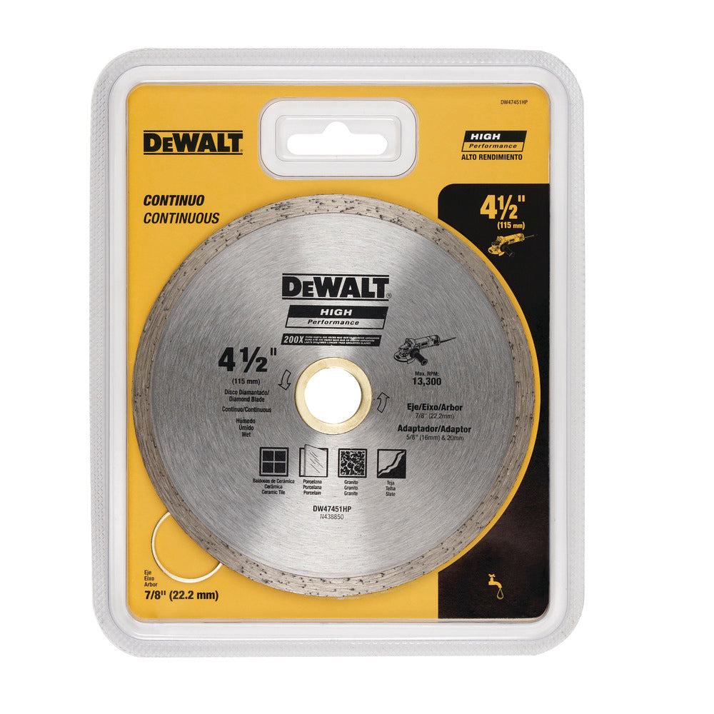 DISCO DE DIAMANTE/DIAMANTADO DE 4 1/2, BORDE CONTINUO, CERAMICA, PORCELANA, GRANITO, TEJA. MARCA DEWALT, DW47451HP
