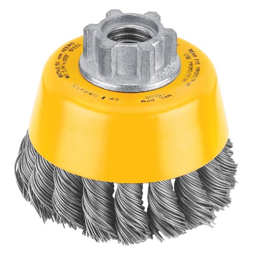 CEPILLO DE COPA, DE ACERO TRENZADO,3 PULG,EJE DE 5/8 PULG, ACERO DE CARBONO .014, 14,000 RPM. MARCA DEWALT, DW4910