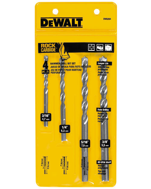 JUEGO DE BROCAS PARA CONCRETO, 4 PIEZAS, DEWALT, DW5204 Y, DW5204 Y