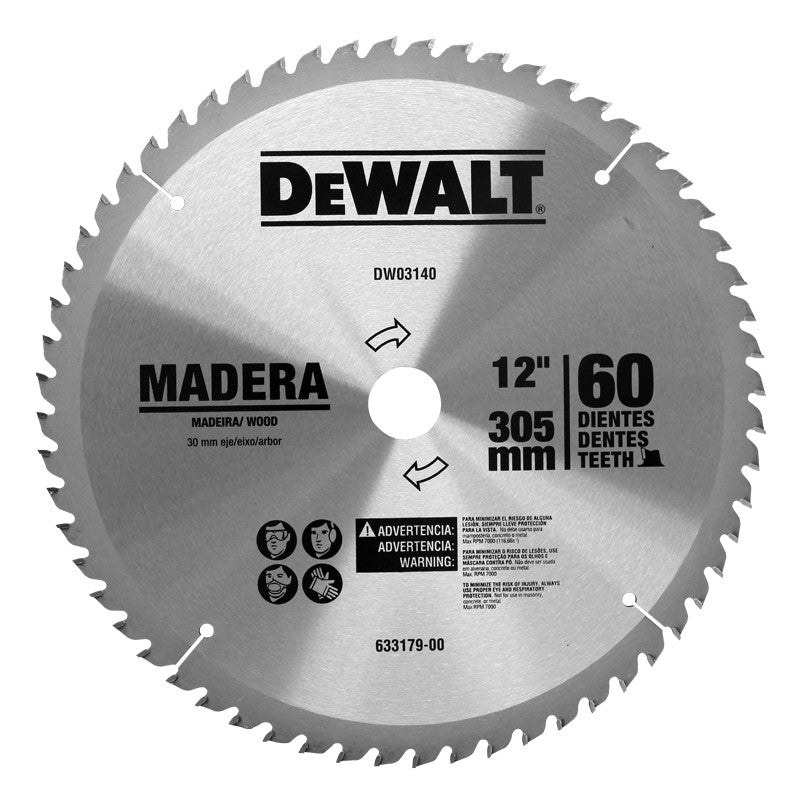 DISCO DE SIERRA PARA MADERA DE 12PULG, 60 DIENTES DE TUGSTENO, DWA03140, DEWALT