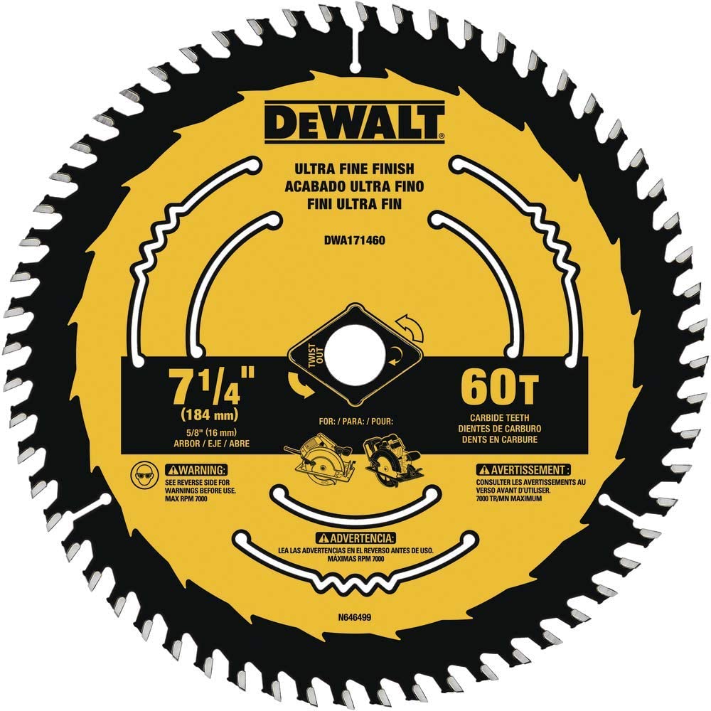 DISCO DE SIERRA, 7-1/4 PULG, PARA MADERA, 60 DIENTES, CORTES FINOS. MARCA DEWALT, DWA171460