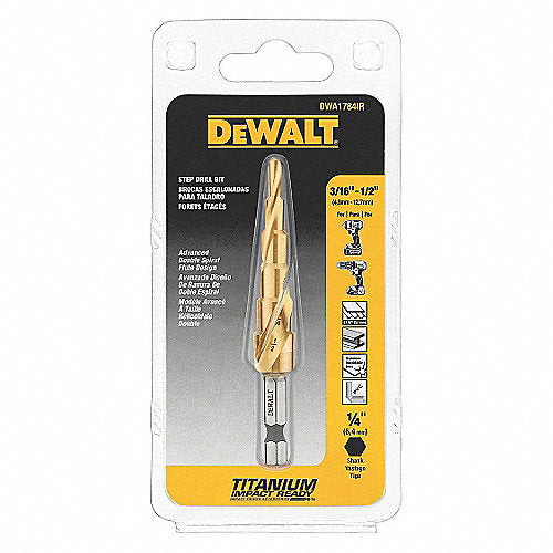 BROCA ESCALONADA DE 3/16 PULG, 1/2 PULG, HEX 1/4 PULG (DE TITANIO). MARCA DEWALT, DWA1784IR