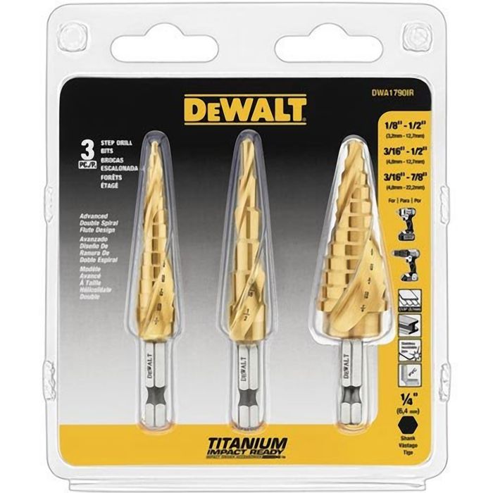 SET DE 3 BROCAS ESCALONADAS. MARCA DEWALT, DWA1790IR