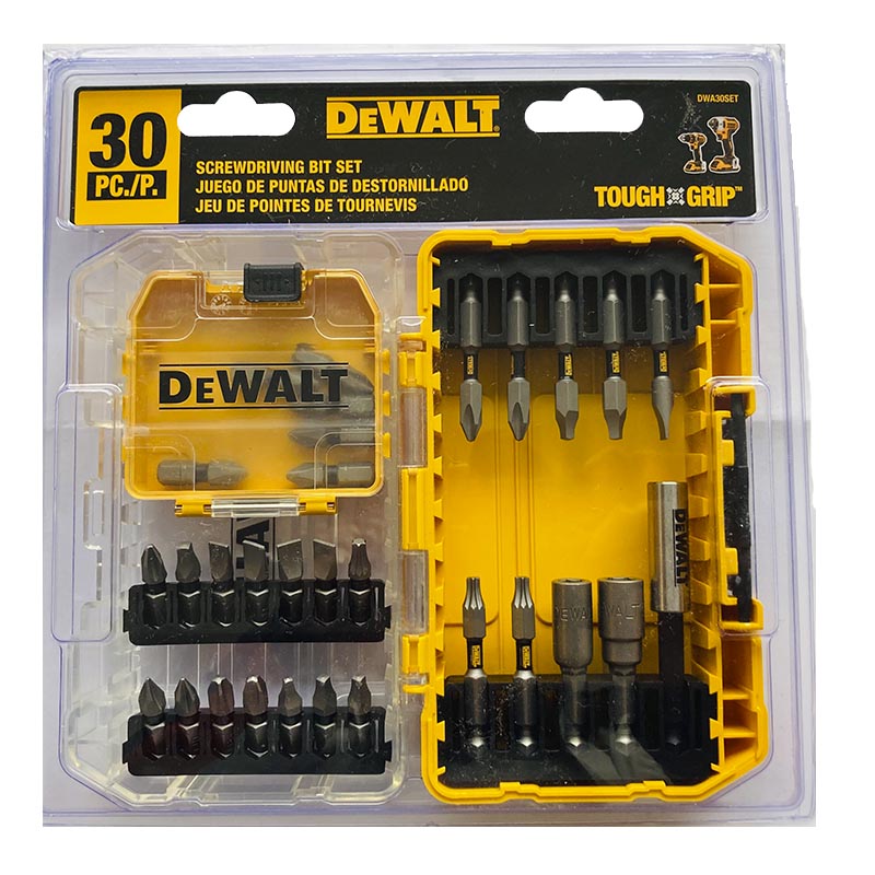 Juego de puntas para atornillar de 30 piezas, Tough grip, Dewalt, dwa30set, DWA30SET
