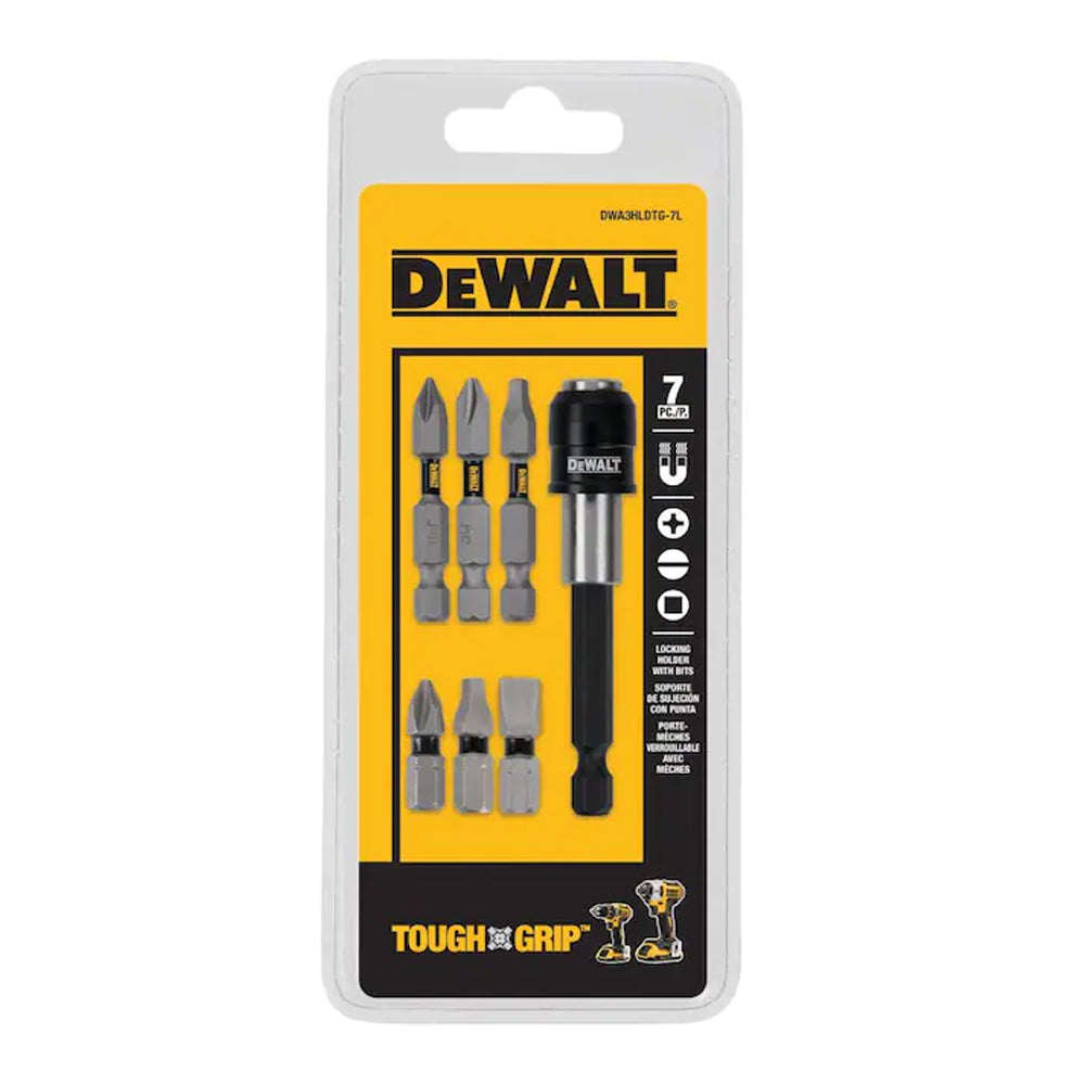Juego de puntas para atornillar, 7 piezas, Tough grip, Dewalt, dwa3hldtg-7l, DWA3HLDTG-7L