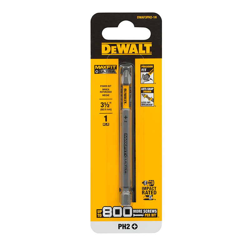 PUNTA PHILLIPS MAXFIT ULTRA No. 2 X 3- 1/2 PULGADAS DE LARGO, DISEÑO ANTI-SNAP QUE REDUCE LA ROTURA. DEWALT, DWAF3PH2-1H