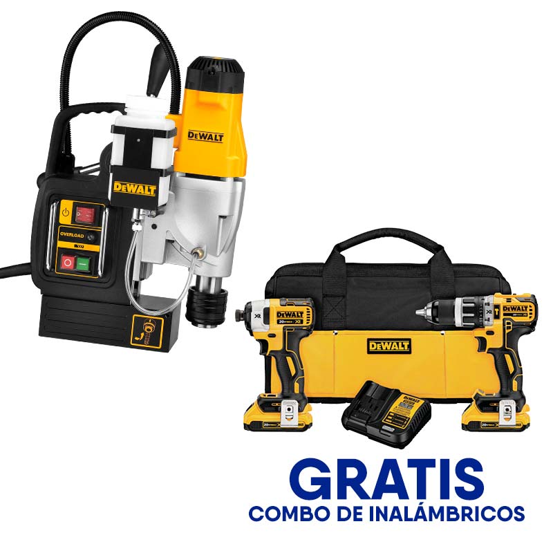 TALADRO MAGNETICO ENCASTRE WELDON DE 19MM, 1200 WATTS, 2 PULG, GRATIS COMBO DE INALAMBRICO DCK287.MARCA DEWALT, DWE1622K-DCK287