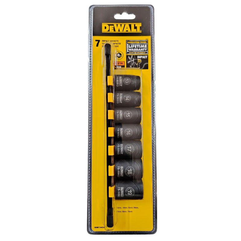 JUEGO DE 7 COPAS CORTAS DE IMPACTO MILIMETRICAS RAIZ 1/2, INCLUYE 13, 14, 15, 16, 17, 18 Y 19 MM. DEWALT, DWMT74453OSP