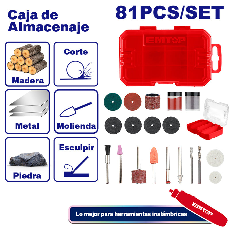 KIT DE 81 PIEZAS PARA ROTO TOOL, EMTOP, EAKMG8081