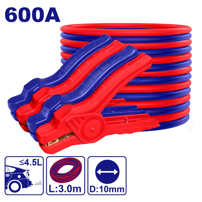 CABLE PASA CORRIENTE 600 AMPERIOS, 3 METROS DE LARGO, CABLE DE ALUMINIO RECUBIERTO DE COBRE. MARCA EMTOP, EBCE0601