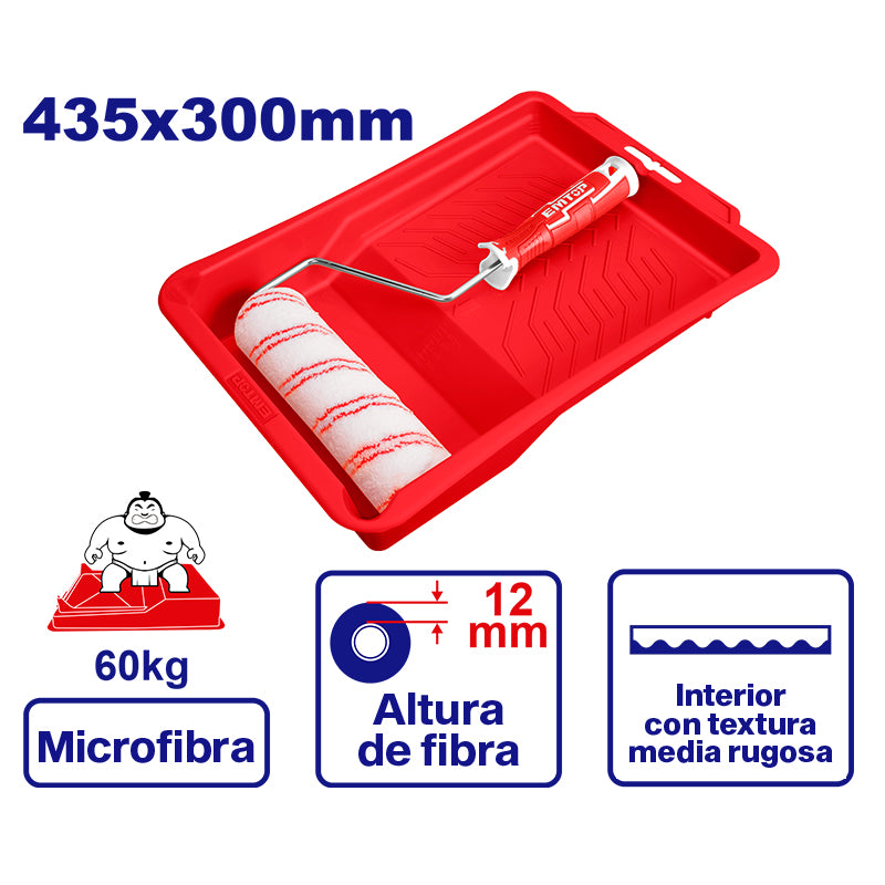 SET DE RODILLO DE MICROFIBRA 9 PLG. Y BANDEJA PARA PINTURA. EMTOP, ECBH16093801