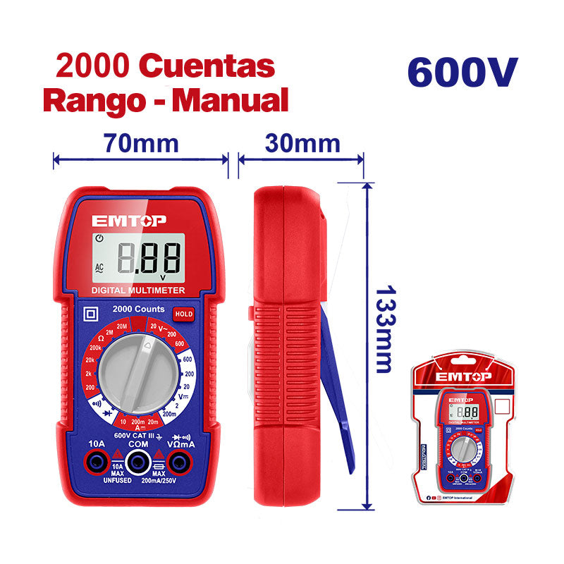 Multímetro digital de 600 voltios, Emtop, EDMR5360011