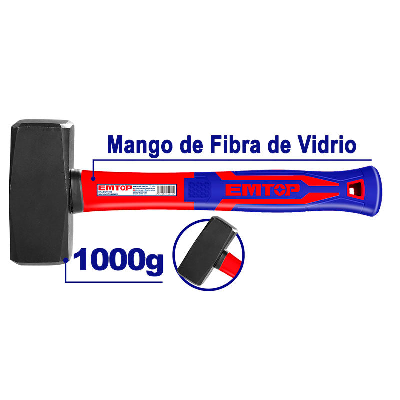 MAZO DE 2.2 LIBRAS, MANGO DE FIBRA DE VIDRIO. MARCA EMTOP, EHAMSH1000