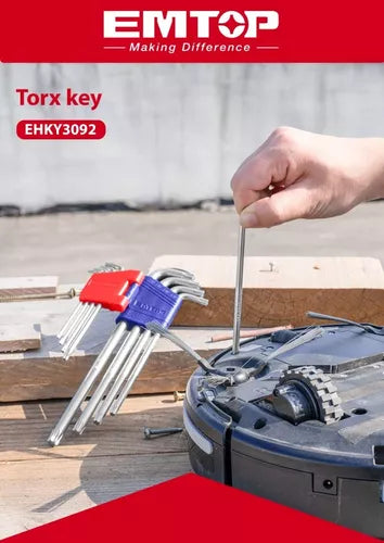 Juego de 9 llaves Torx, con brazo extra largo, Emtop, ehky3092, EHKY3092