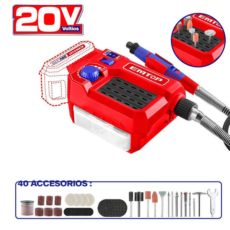 Roto tool inalámbrico de 20 voltios, Emtop, ELMG2001