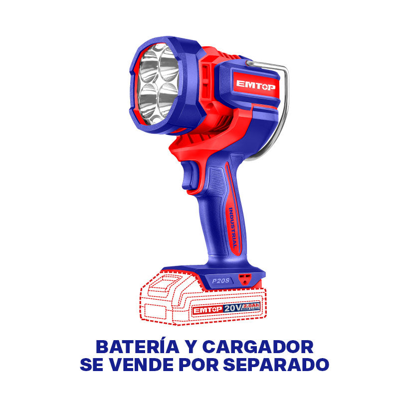 Lámpara de trabajo inalámbrica de 20 voltios, Emtop, ELWLI20885