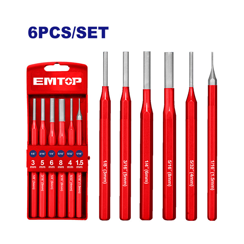 SET DE 6 BOTADORES/PUNZONES CABEZA REDONDA 1/16 1/8 5/32 3/16 1/4 5/16 DE PULGADA. MARCA EMTOP, EMCC8306