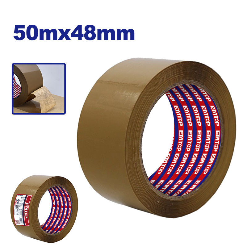 CINTA CAFE PARA EMPAQUE 48 MM X 50 MTS. ADHESIVO DE ALTA RESISTENCIA PARA SELLADO DE CAJAS. EMTOP, EMPN1H25