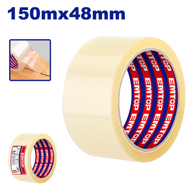 CINTA TRANSPARENTE PARA EMPAQUE 48 MM X 150 MTS. ADHESIVO DE ALTA RESISTENCIA PARA SELLADO DE CAJAS. EMTOP, EMPN1H51