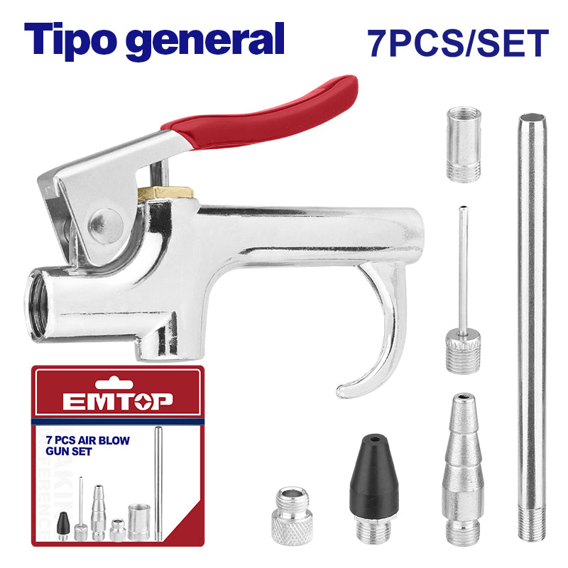 KIT DE 7 PIEZAS, PISTOLA Y BOQUILLAS PARA INFLADO Y SOPLETEADO. EMTOP, EMQP9410