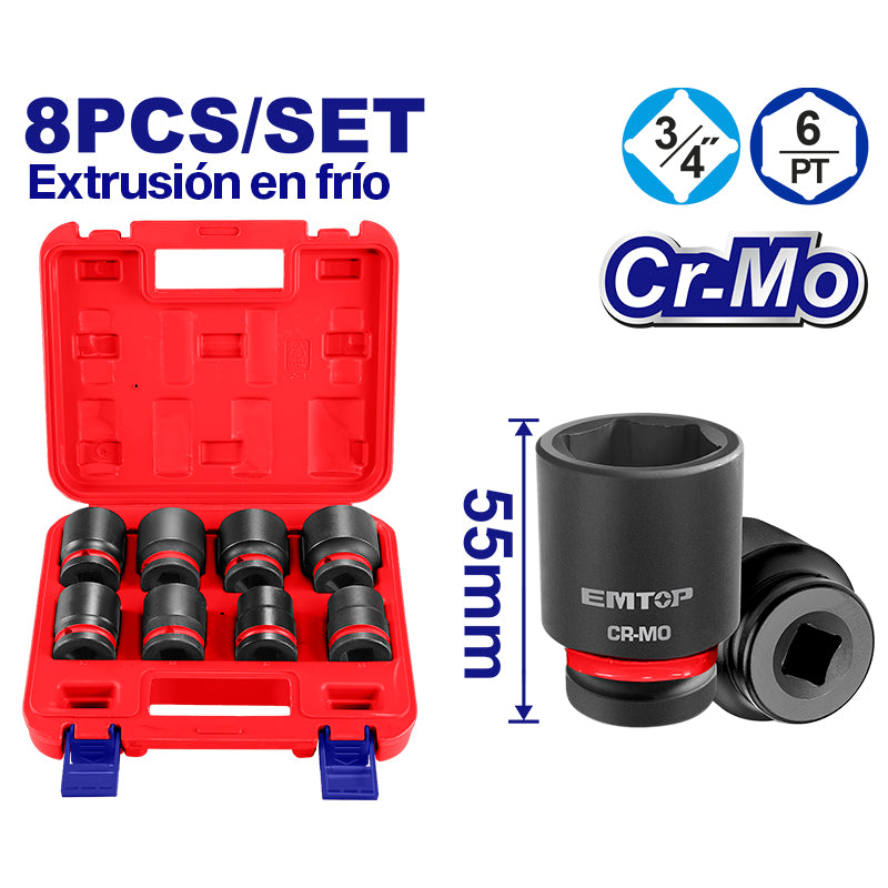 Juego de copas de impacto raiz 3/4 plg milimétricas Emtop EMSSD34081