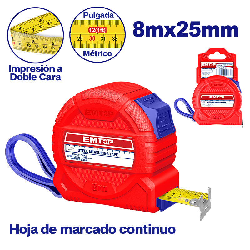 Cinta métrica de 8 mts x 25 mm Emtop EMTP3825