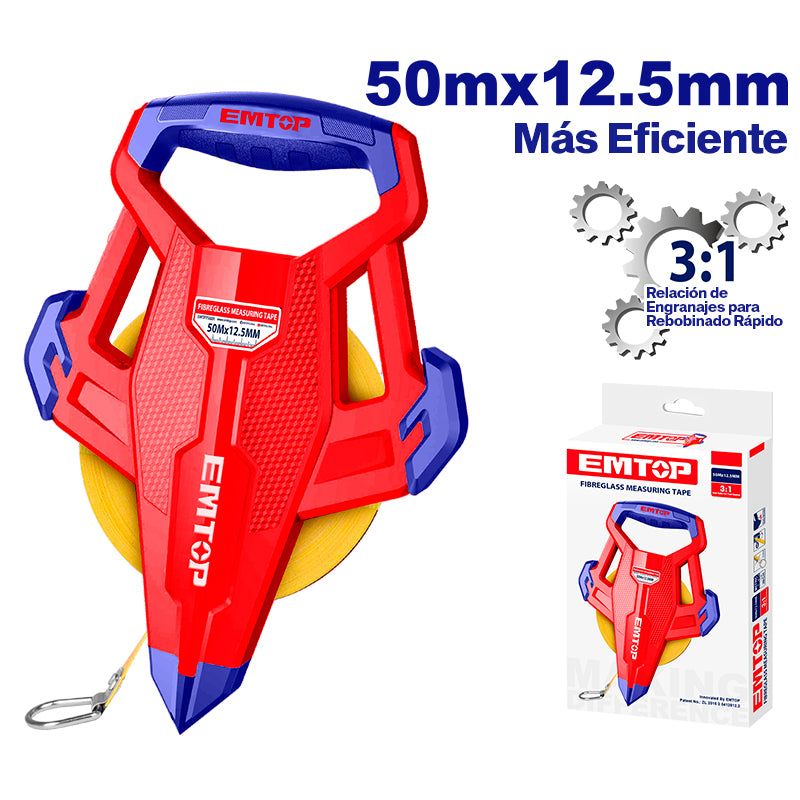 Cinta métrica de 50 mts x 12.5 mm Emtop EMTP85001