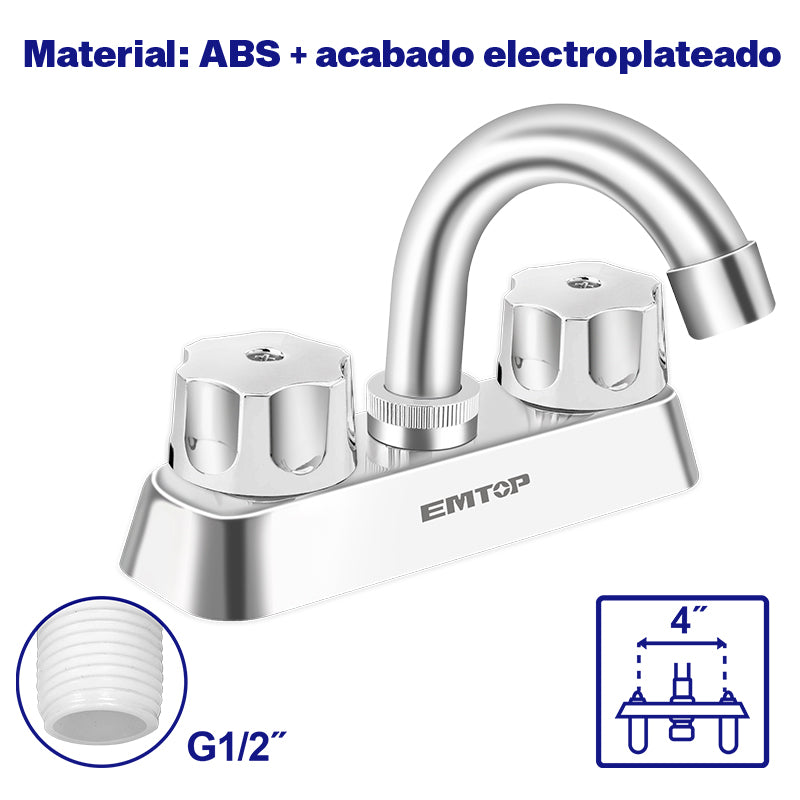 GRIFO MEZCLADOR PARA LAVAMANOS DE 4 PLGS, PLASTICO ABS CROMADO, EMTOP, EMZD1509