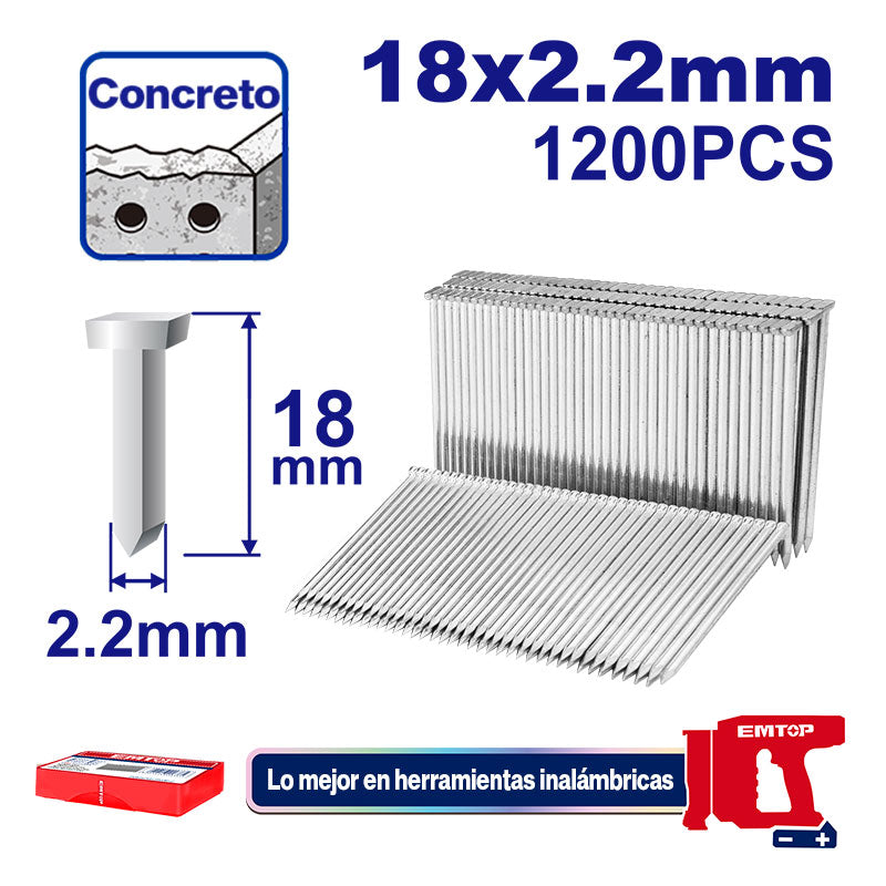 CAJA DE 1200 CLAVOS PARA CONCRETO 3/4 PULG PARA CLAVADORAS INALAMBRICAS ELSTLI3805 ELSTLI3808. EMTOP, ENAL12018