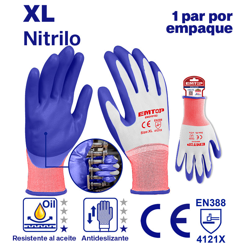 GUANTES DE NITRILO Y POLIESTER, RESISTENTE A ACEITE Y DESGASTE, TALLA XL, EMTOP, ENGV0162