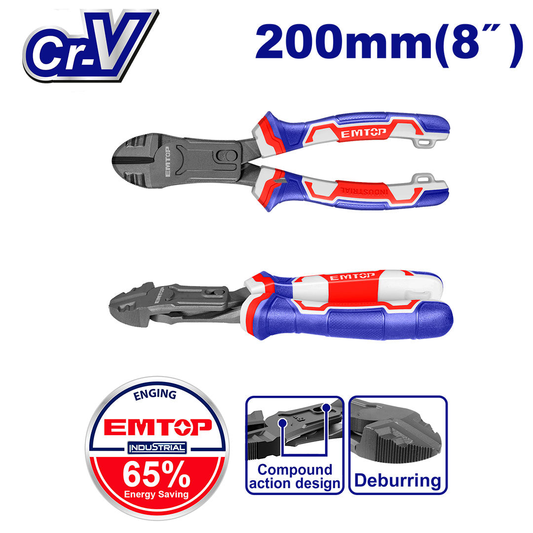 Alicate corta alambres de alta palanca de 8 pulgadas, Emtop, EPLRCD0851