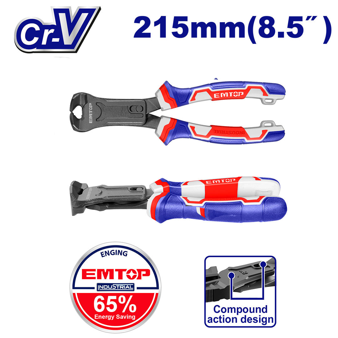 ALICATE CORTE FRONTAL 8.5 PUL, MATERIAL CR-V, REVESTIMIENTO DE TEFLON, MANGO TPR DE 3 COLORES AGARRE FUERTE,COMODO.EMTOP, EPLRCE0851