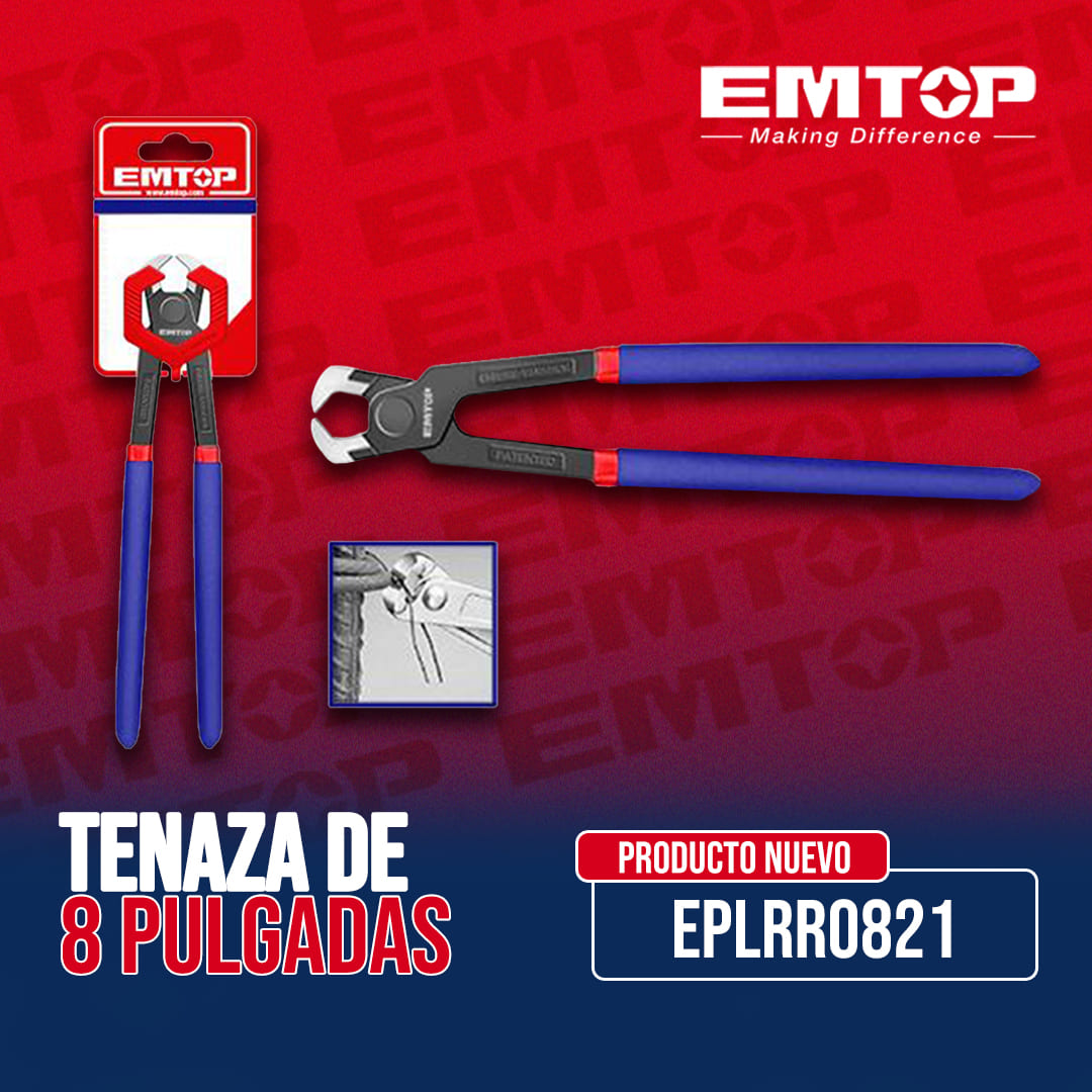 TENAZA DE 8 PULGADAS MANGO CON FORRO PLASTICO. MARCA EMTOP, EPLRR0821