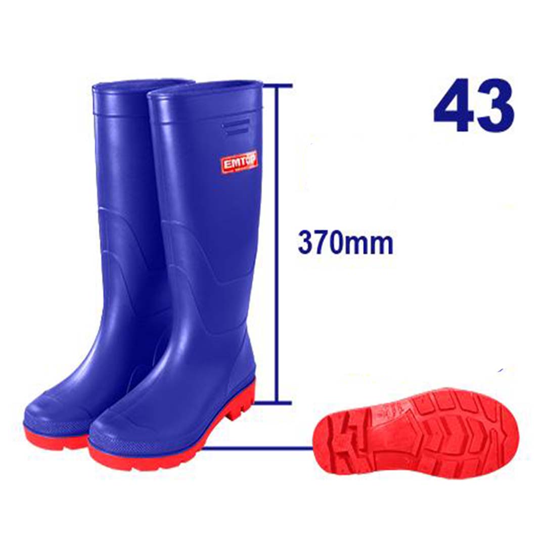 BOTAS PARA LA LLUVIA PVC Y NITRILO TALLA 43 ALTURA 37 CENTIMETROS COLOR AZUL. MARCA EMTOP, ERBTL043