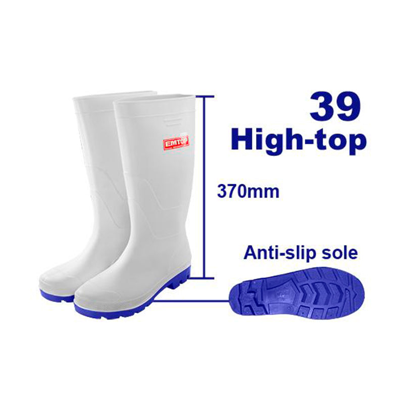 BOTAS PARA LA LLUVIA PVC Y NITRILO TALLA 39 ALTUTA 37CMS COLOR BLANCO. MARCA EMTOP, ERBTW039