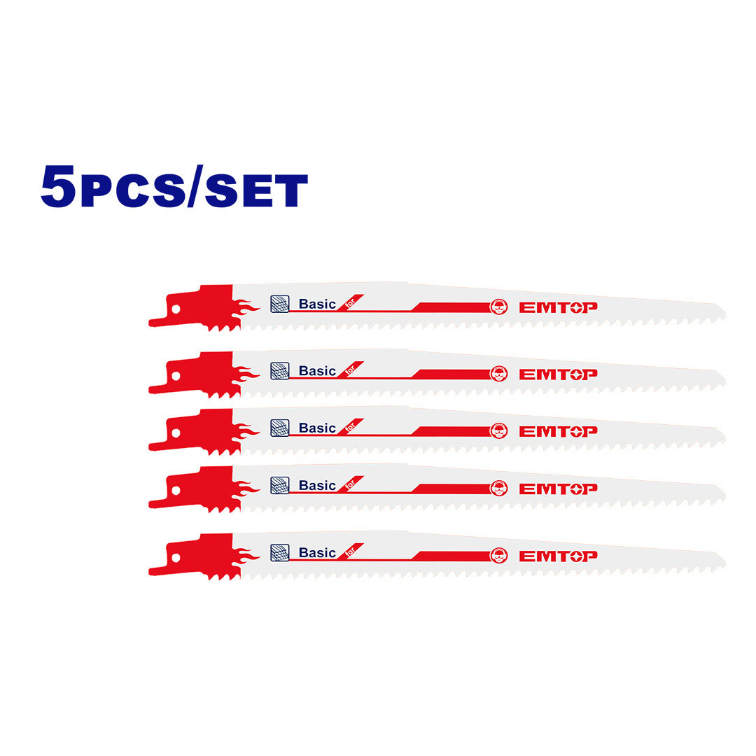 SET DE 5 HOJAS DE SIERRA SABLE, SEGUETA CORTE EN METAL Y MADERA 6 TPI X 9 PULGADAS DE LARGO. MARCA EMTOP, ERSB1111DF