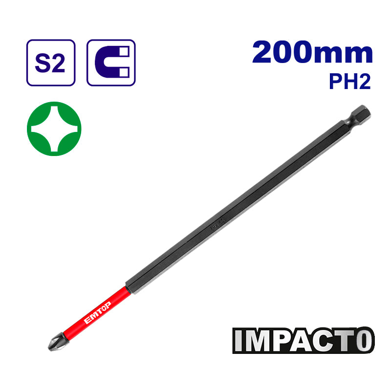 PUNTA DE IMPACTO MAGNETICA PHILLIPS NO. 2 X 8 PULGADAS DE LARGO. EMTOP, ESBTM5PH2200